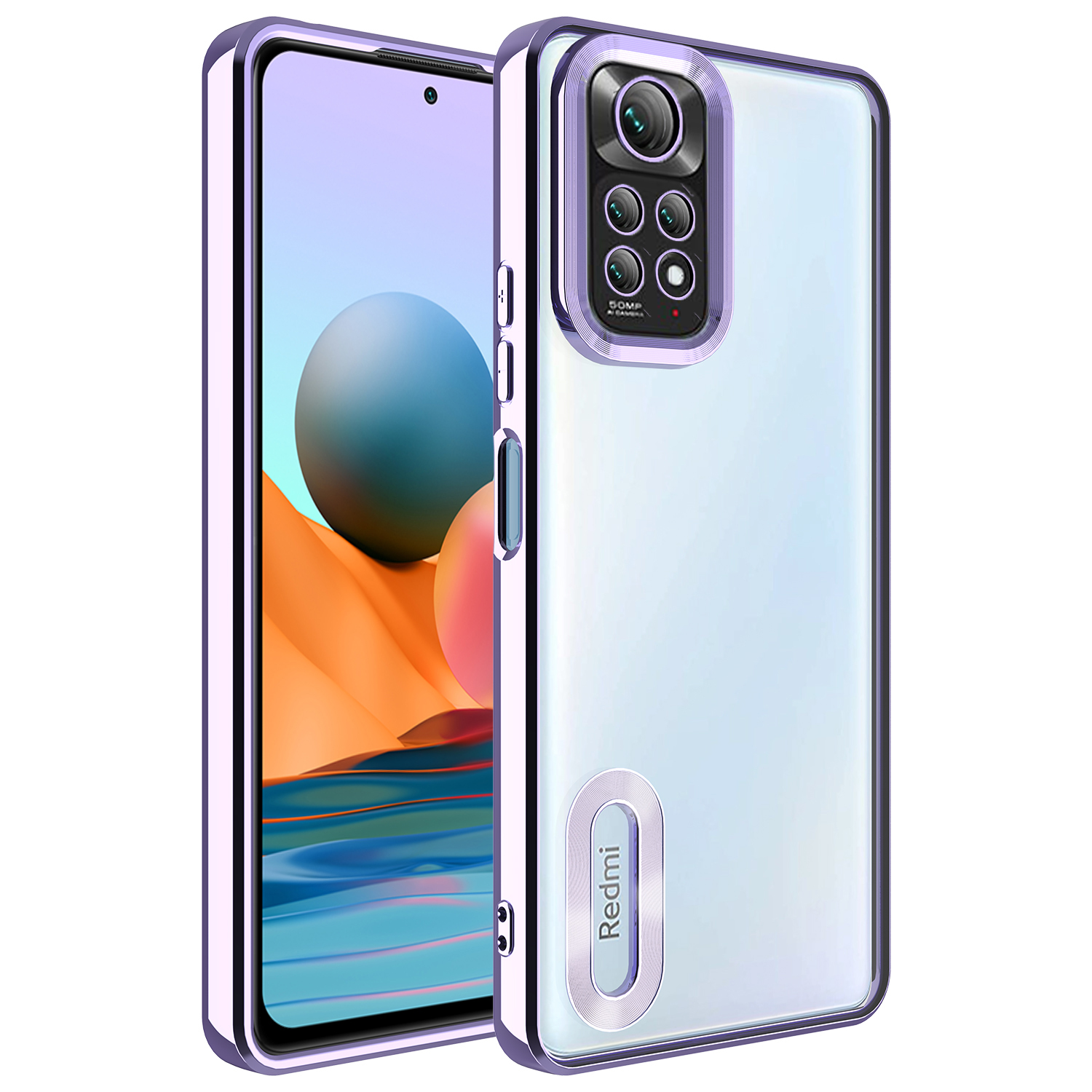 Xiaomi Redmi Note 11 Global Kılıf Kamera Korumalı Logo Gösteren NXXA Omega Kapak-Lila