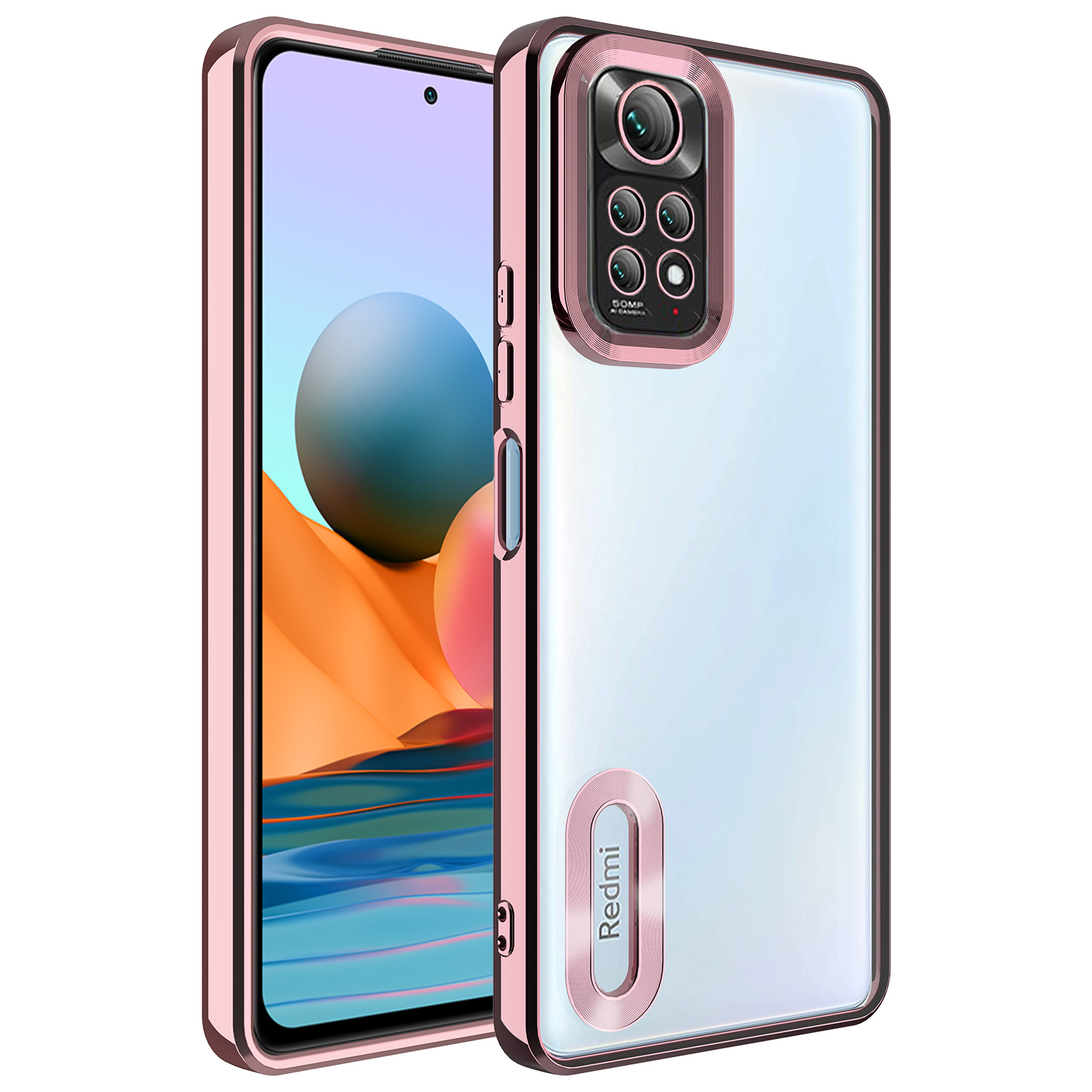 Xiaomi Redmi Note 11S Global Kılıf Kamera Korumalı Logo Gösteren NXXA Omega Kapak-Rose Gold