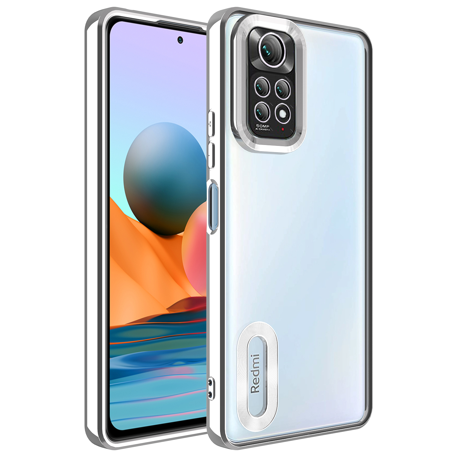 Xiaomi Redmi Note 11 Global Kılıf Kamera Korumalı Logo Gösteren NXXA Omega Kapak-Gümüş