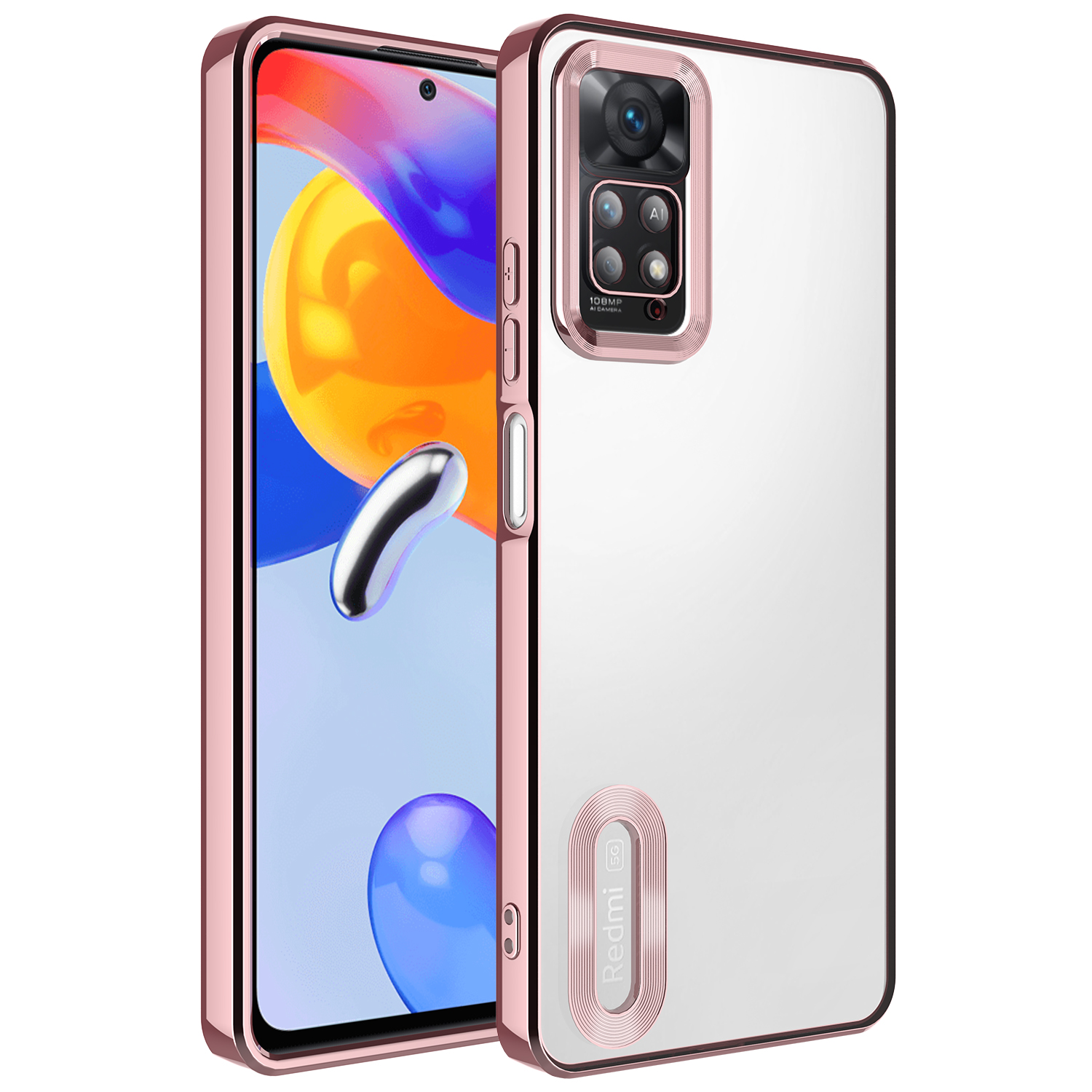 Xiaomi Redmi Note 11 Pro 5G Kılıf Kamera Korumalı Logo Gösteren NXXA Omega Kapak-Rose Gold