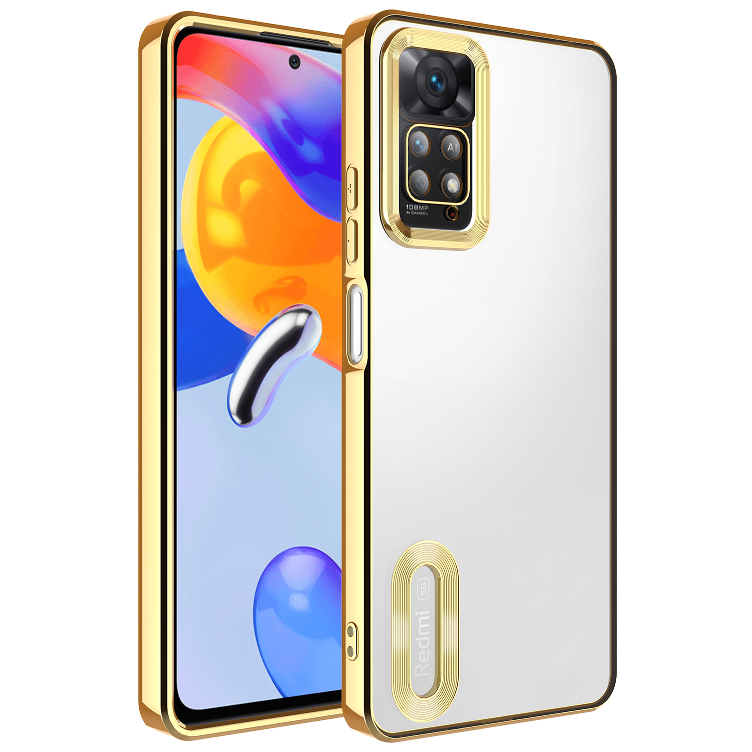 Xiaomi Redmi Note 11 Pro 5G Kılıf Kamera Korumalı Logo Gösteren NXXA Omega Kapak-Gold