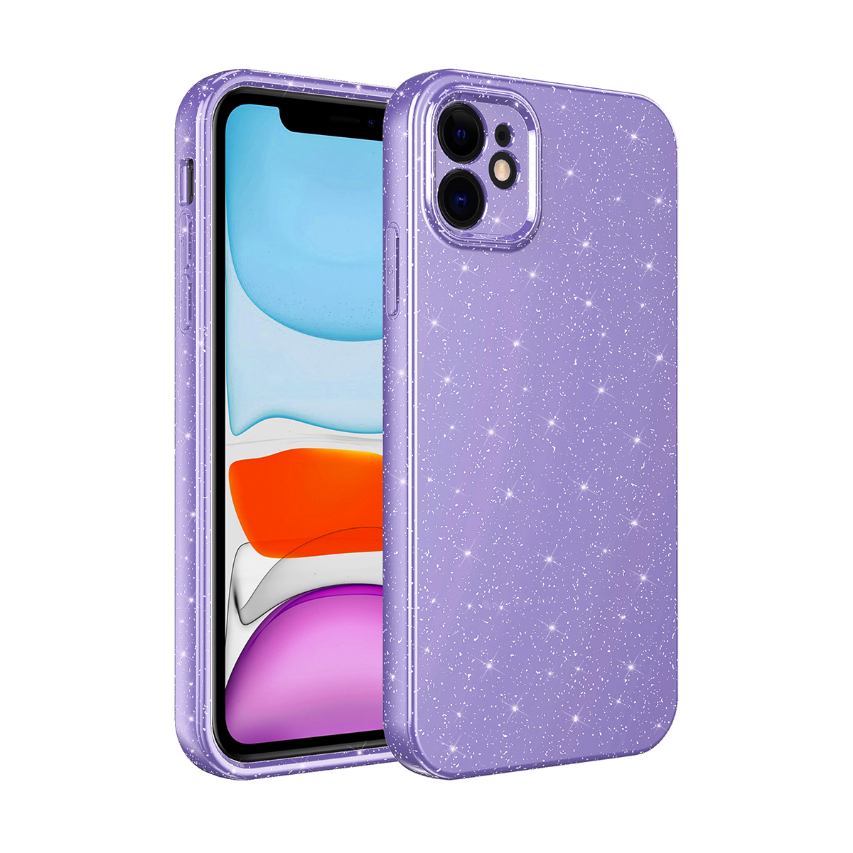 iPhone 11 Kılıf Kamera Korumalı Simli Lüks NXXA Koton Kapak-Mor
