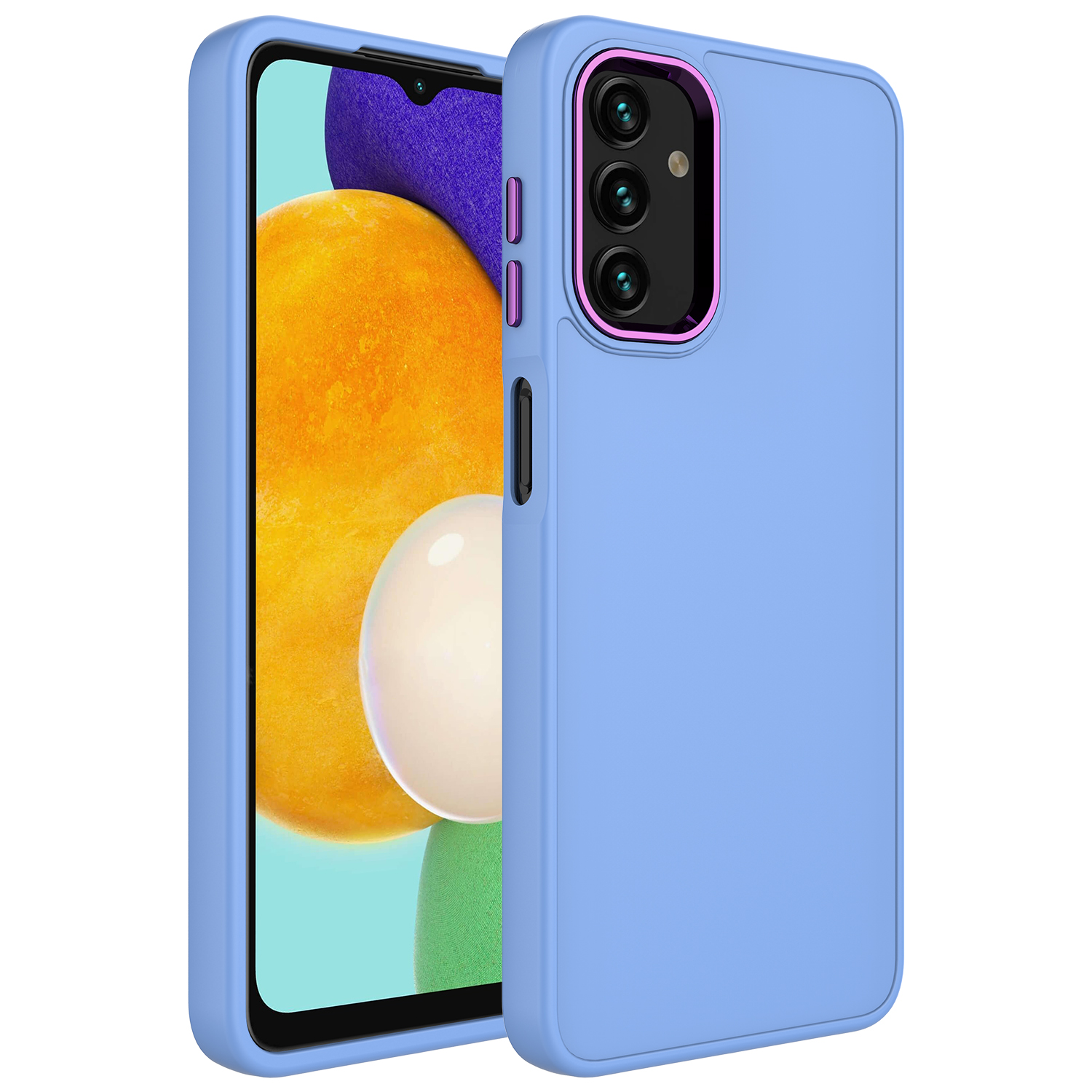 Galaxy A04S Kılıf Metal Çerçeve ve Buton Tasarımlı Silikon NXXA Luna Kapak-Lila