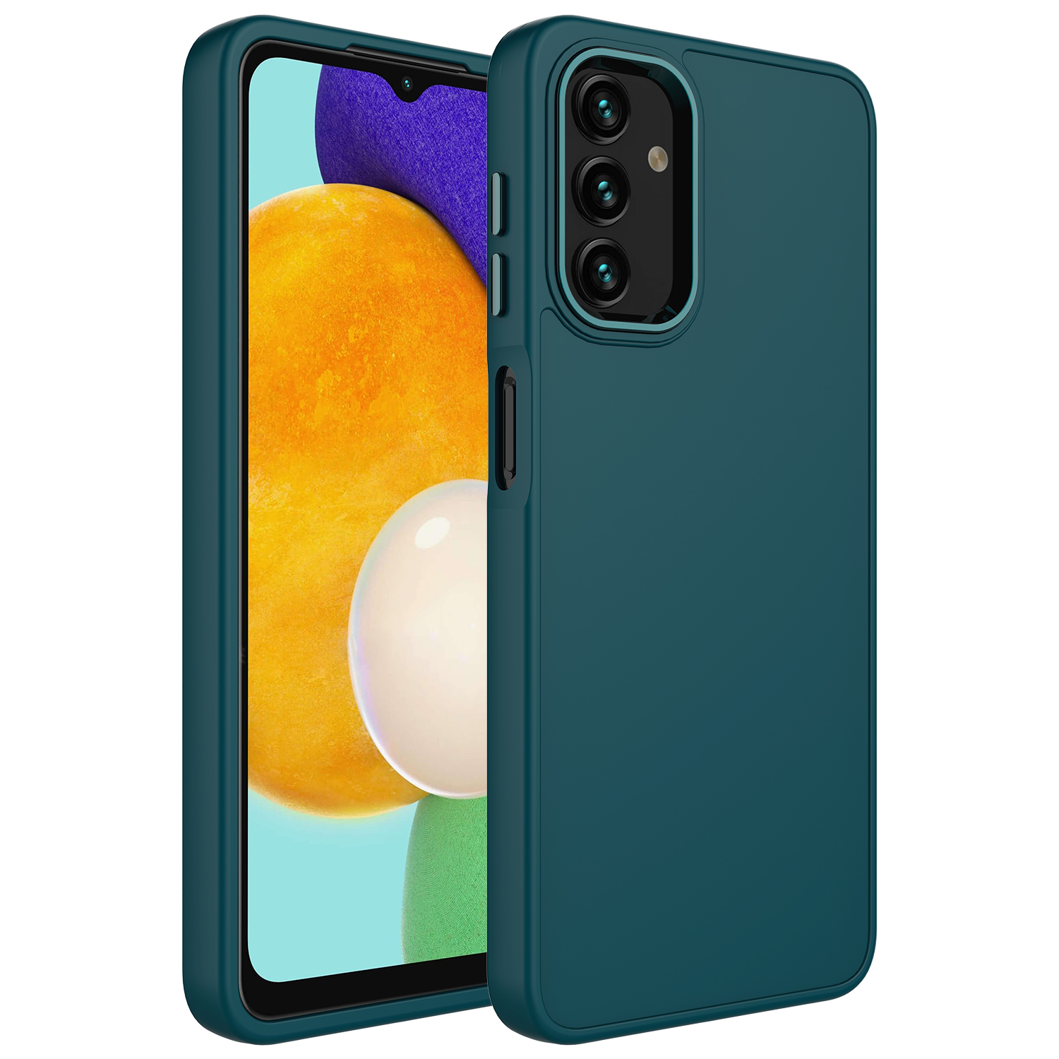 Galaxy A04S Kılıf Metal Çerçeve ve Buton Tasarımlı Silikon NXXA Luna Kapak-Koyu Yeşil