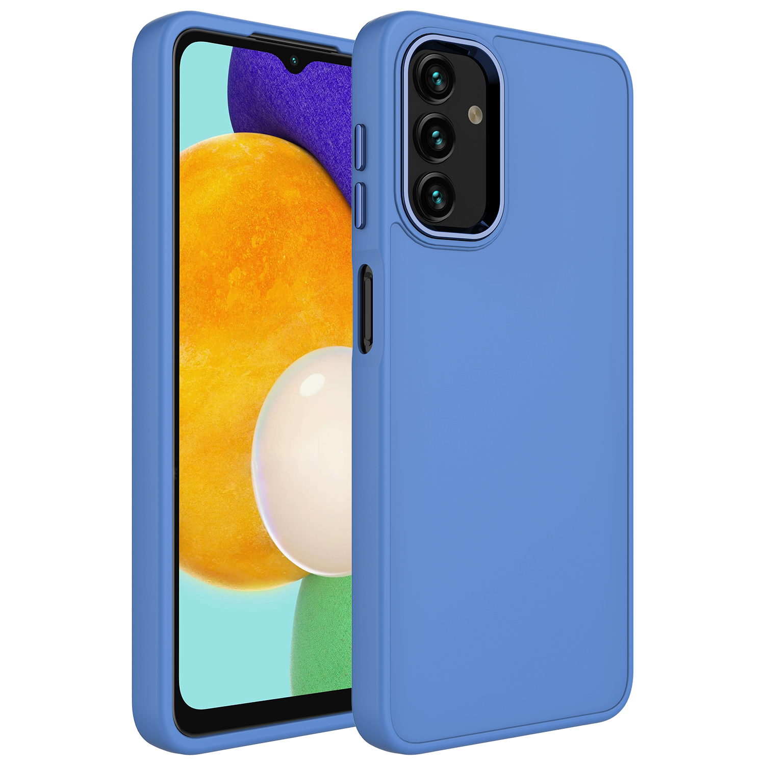 Galaxy A04S Kılıf Metal Çerçeve ve Buton Tasarımlı Silikon NXXA Luna Kapak-Lavendery Gray