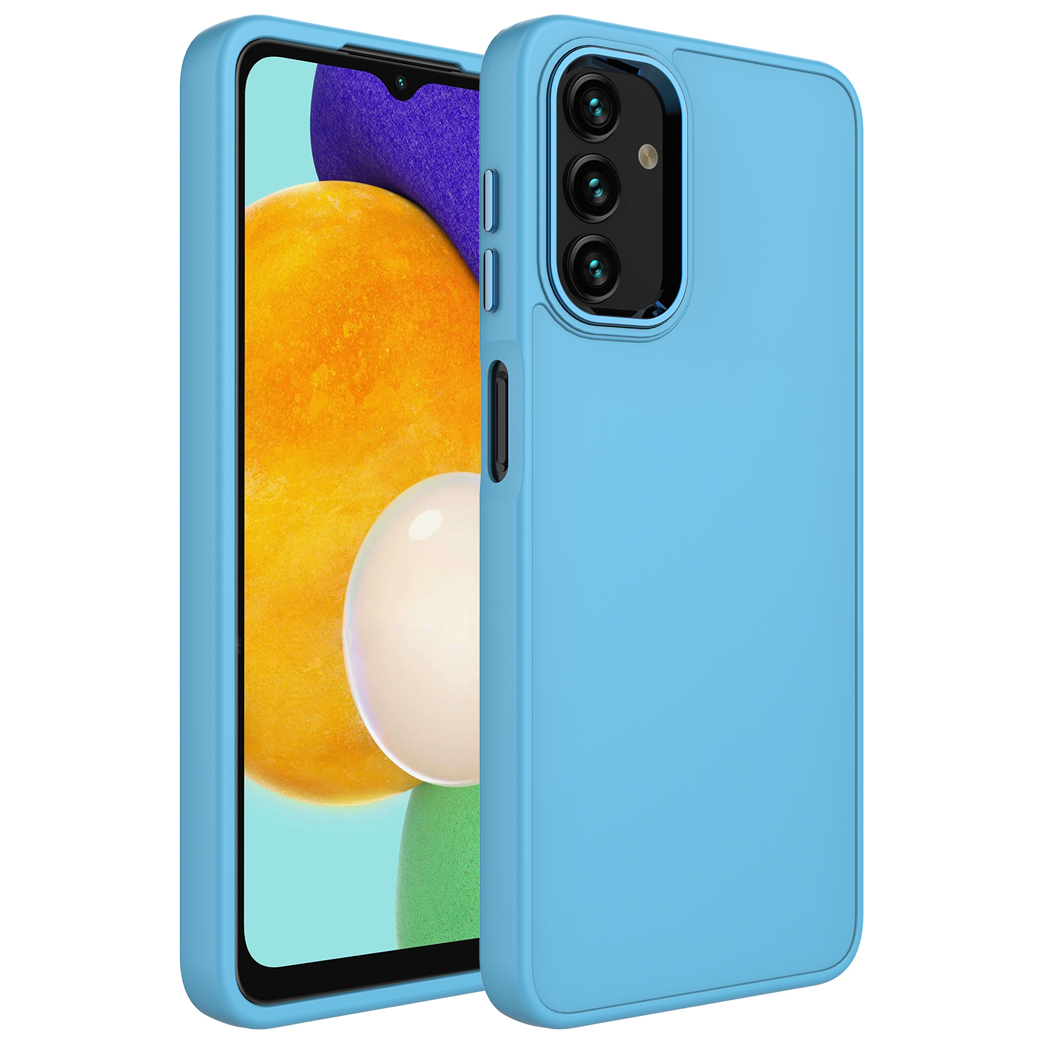 Galaxy A04S Kılıf Metal Çerçeve ve Buton Tasarımlı Silikon NXXA Luna Kapak-Sierra Mavi