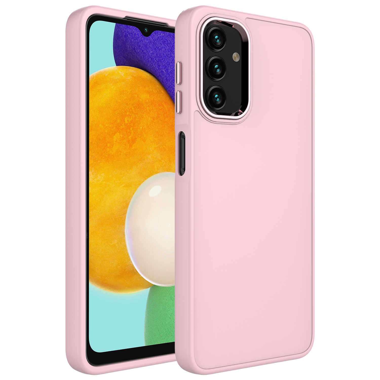Galaxy A04 Kılıf Metal Çerçeve ve Buton Tasarımlı Silikon NXXA Luna Kapak-Pembe
