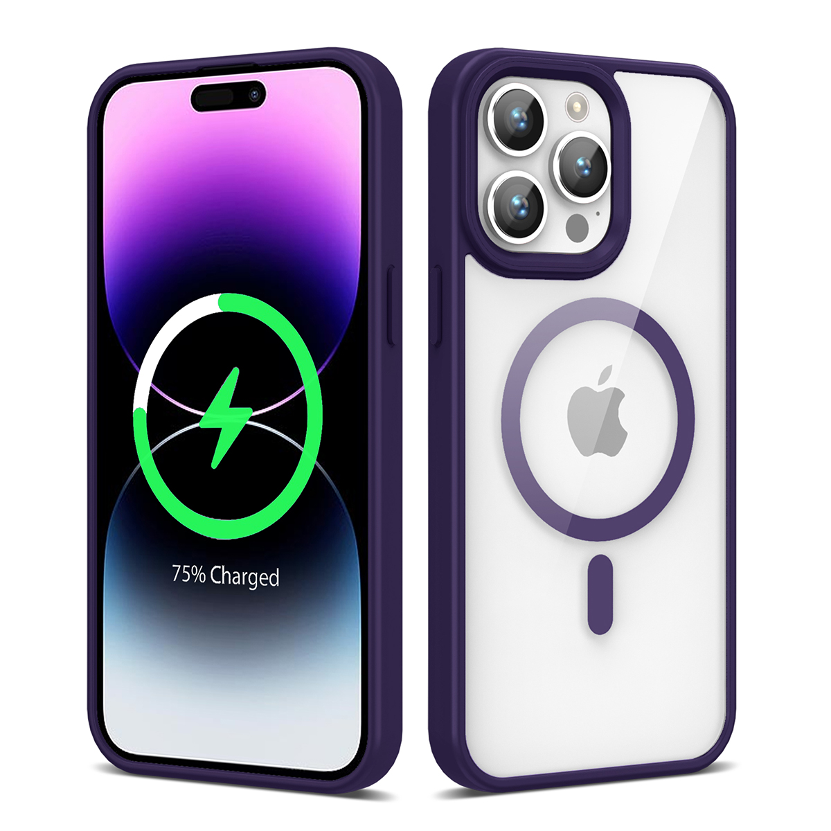Apple iPhone 14 Pro Max Kılıf Magsafe Wireless Şarj Özellikli Silikon NXXA Ege Kapak-Derin Mor