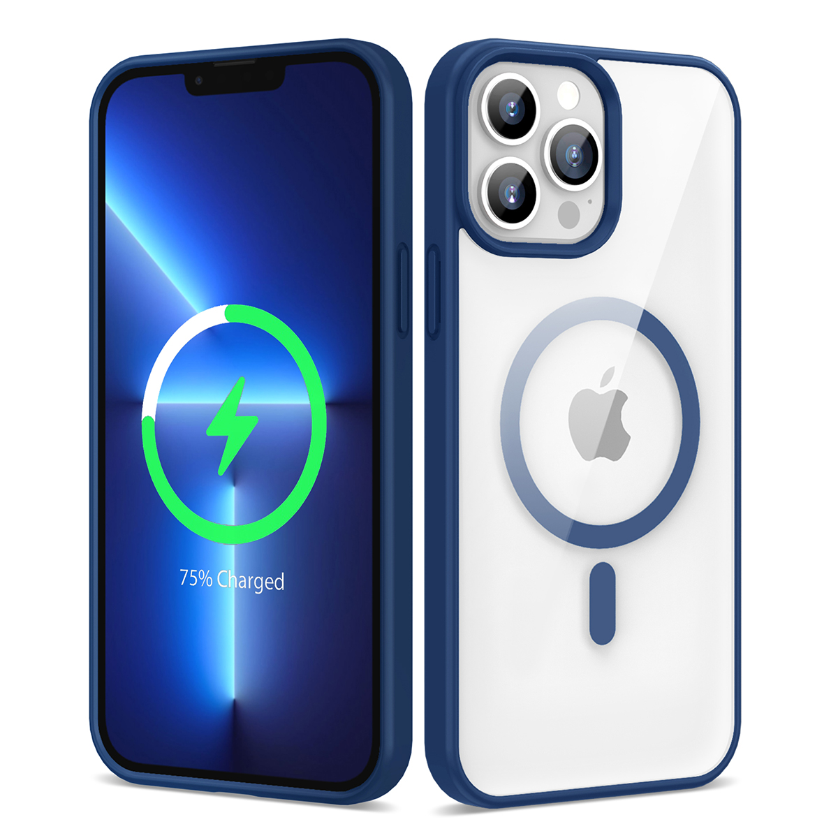Apple iPhone 13 Pro Max Kılıf Magsafe Wireless Şarj Özellikli Silikon NXXA Ege Kapak-Mavi