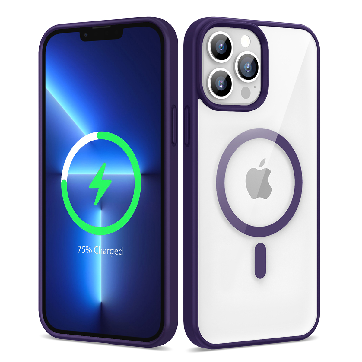 iPhone 13 Pro Uyumlu Magsafe Wireless Şarj Özellikli Silikon NXXA Ege Kapak-Derin Mor