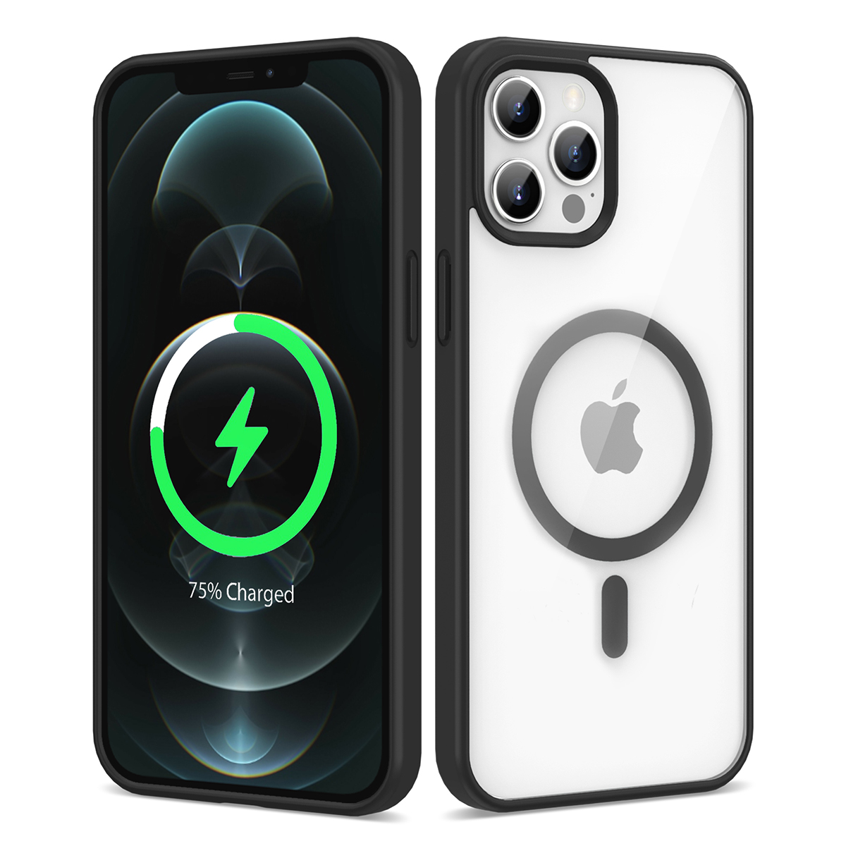 Apple iPhone 12 Pro Max Kılıf Magsafe Wireless Şarj Özellikli Silikon NXXA Ege Kapak-Siyah