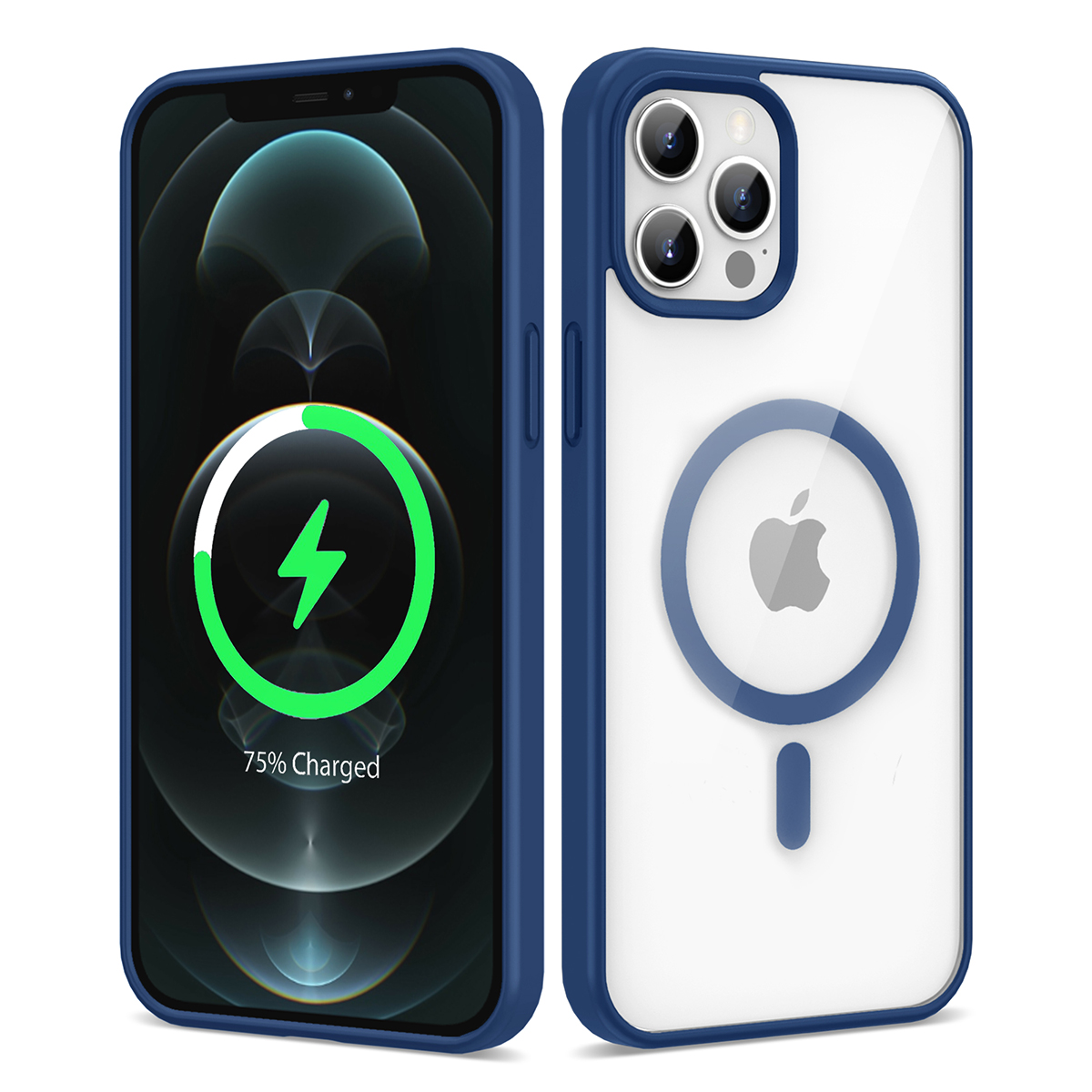 iPhone 12 Pro Uyumlu Magsafe Wireless Şarj Özellikli Silikon NXXA Ege Kapak-Mavi