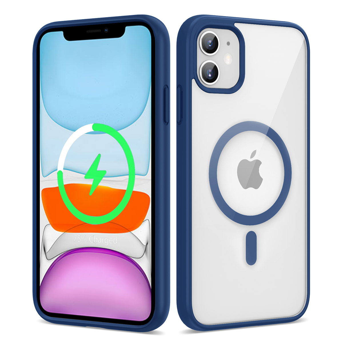 iPhone 12 Uyumlu Magsafe Wireless Şarj Özellikli Silikon NXXA Ege Kapak-Mavi