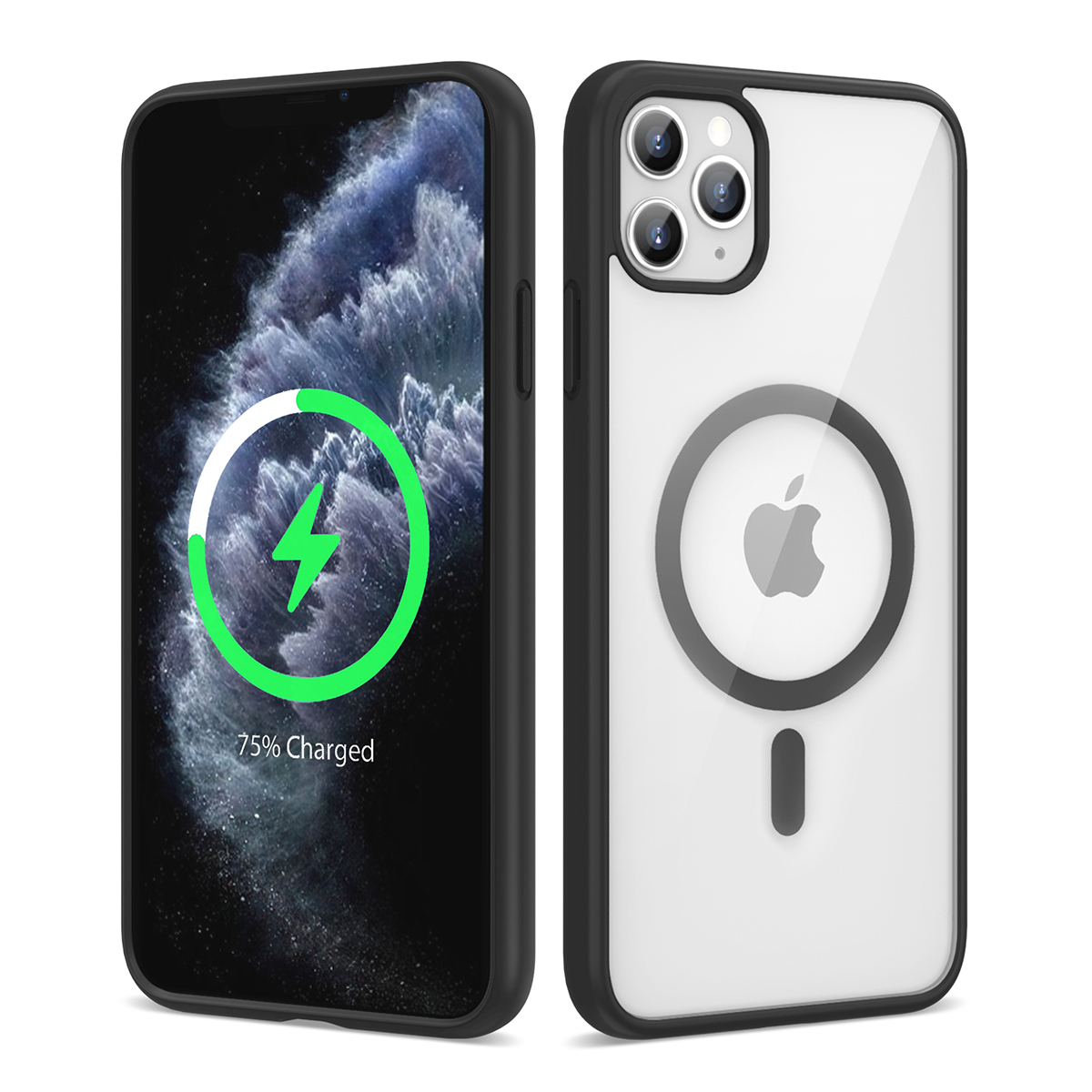 iPhone 11 Pro Uyumlu Magsafe Wireless Şarj Özellikli Silikon NXXA Ege Kapak-Siyah