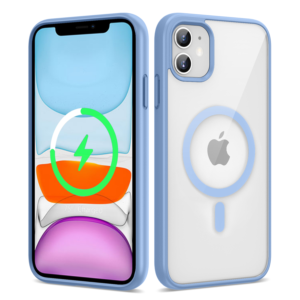 Apple iPhone 11 Kılıf Magsafe Wireless Şarj Özellikli Silikon NXXA Ege Kapak-Mavi Açık