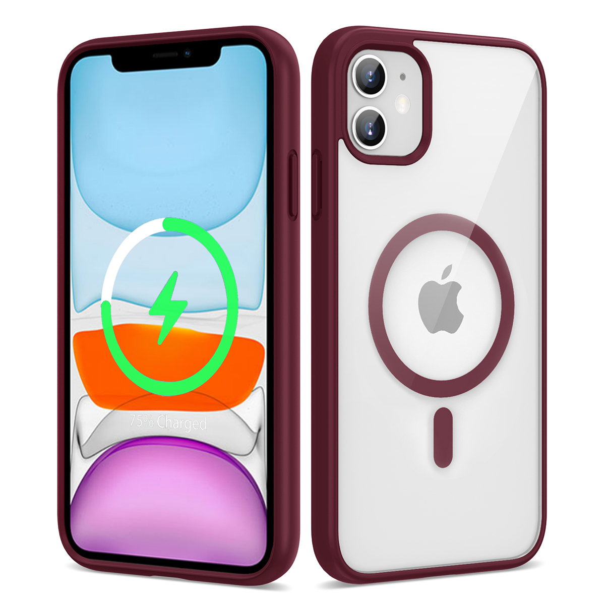 iPhone 11 Uyumlu Magsafe Wireless Şarj Özellikli Silikon NXXA Ege Kapak-Koyu Kırmızı