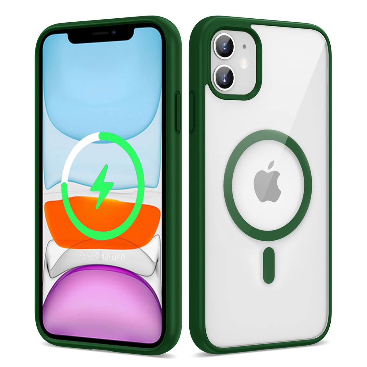 Apple iPhone 11 Kılıf Magsafe Wireless Şarj Özellikli Silikon NXXA Ege Kapak-Koyu Yeşil