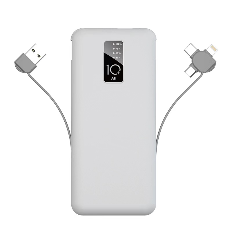 Beyaz PW-05 Hızlı Led Göstergeli Micro Lightning Type-C Kablolu Taşınabilir Powerbank 10000mAh