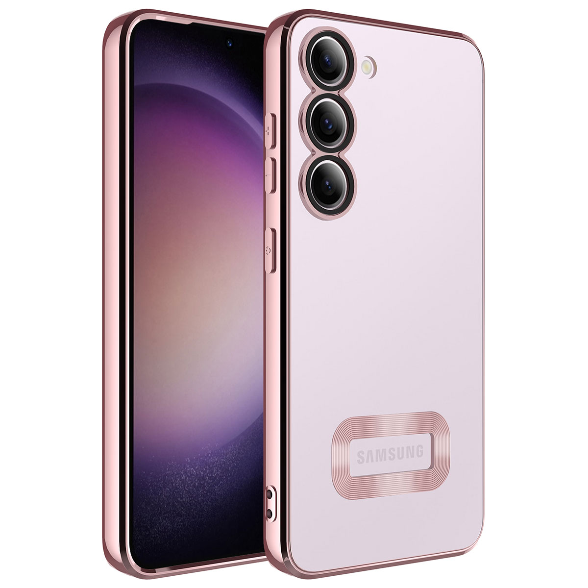 Galaxy S23 Kılıf Kamera Korumalı Logo Gösteren NXXA Omega Kapak-Rose Gold