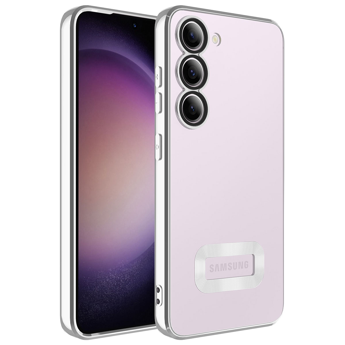 Galaxy S23 Plus Kılıf Kamera Korumalı Logo Gösteren NXXA Omega Kapak-Gümüş