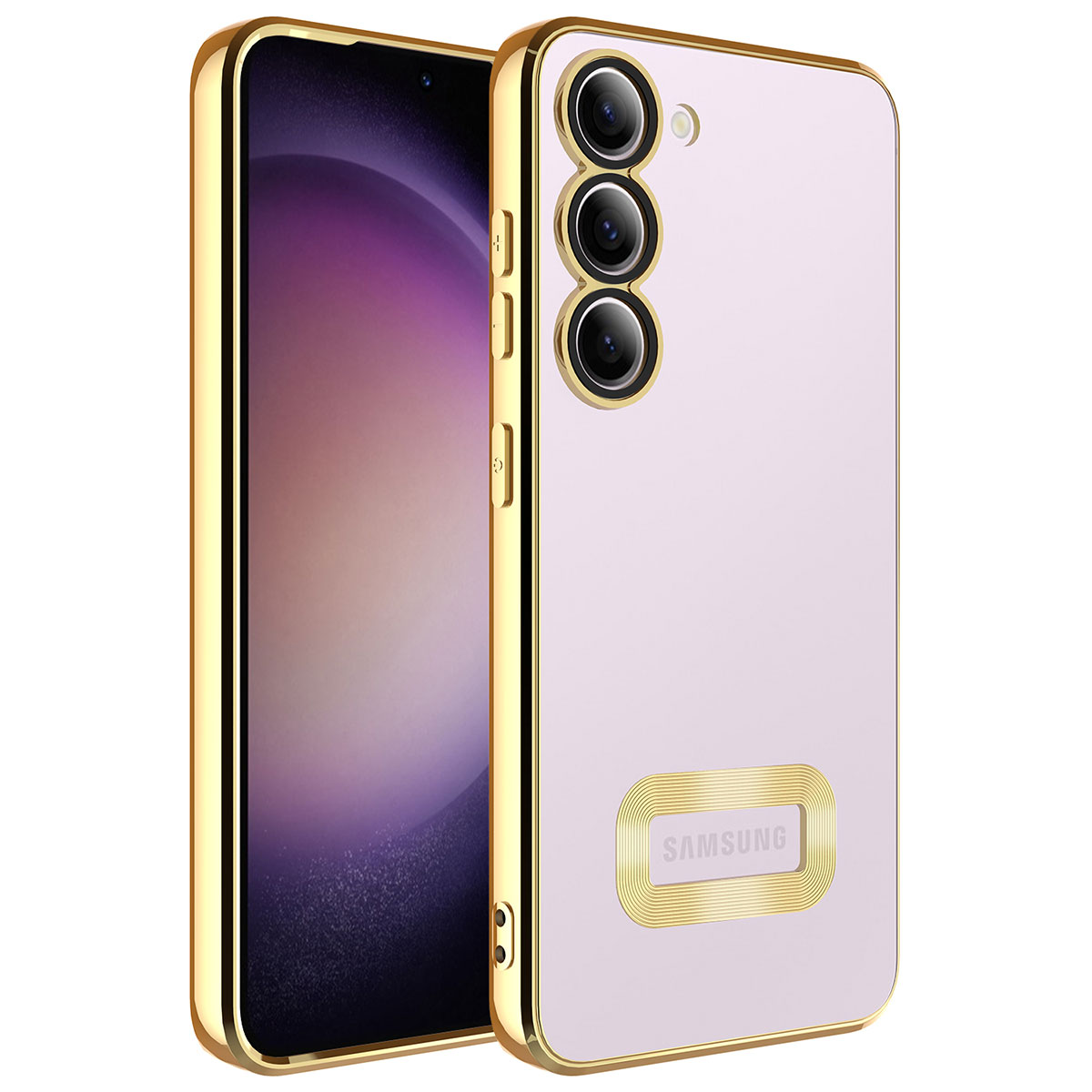 Galaxy S23 Plus Kılıf Kamera Korumalı Logo Gösteren NXXA Omega Kapak-Gold