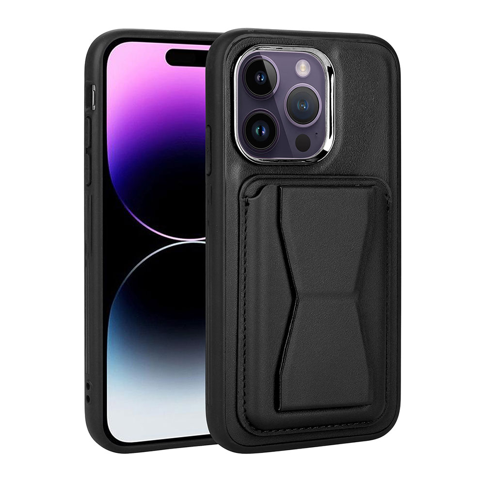 iPhone 14 Pro Uyumlu Kartlıklı Standlı ​Pu Deri NXXA Memo Kapak-Siyah