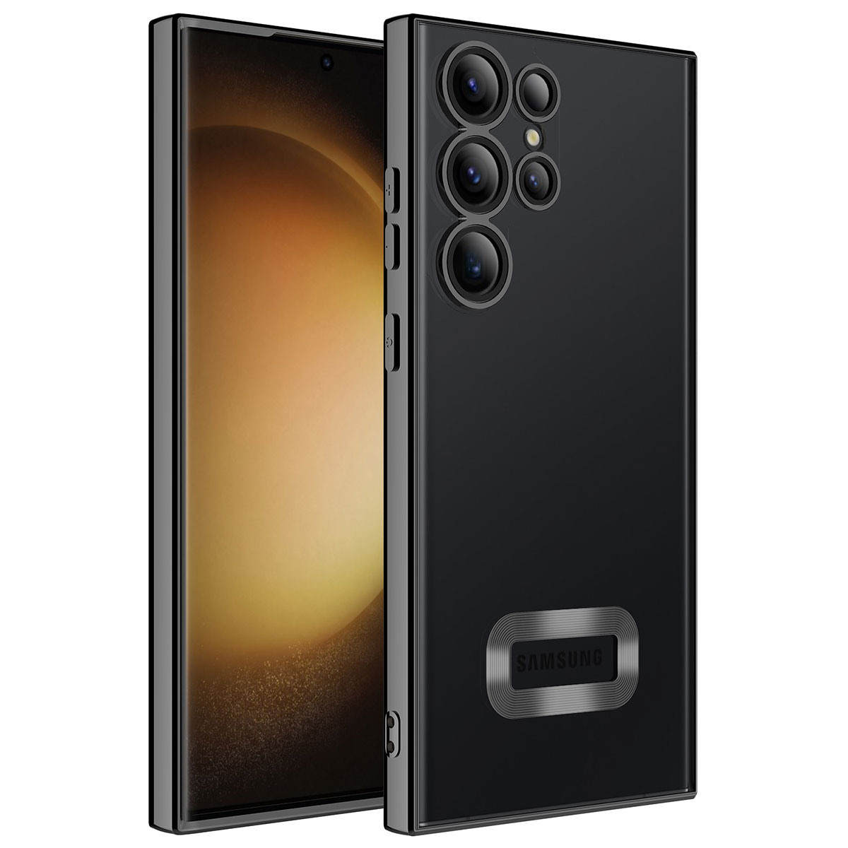 Galaxy S23 Ultra Kılıf Kamera Korumalı Logo Gösteren NXXA Omega Kapak-Siyah