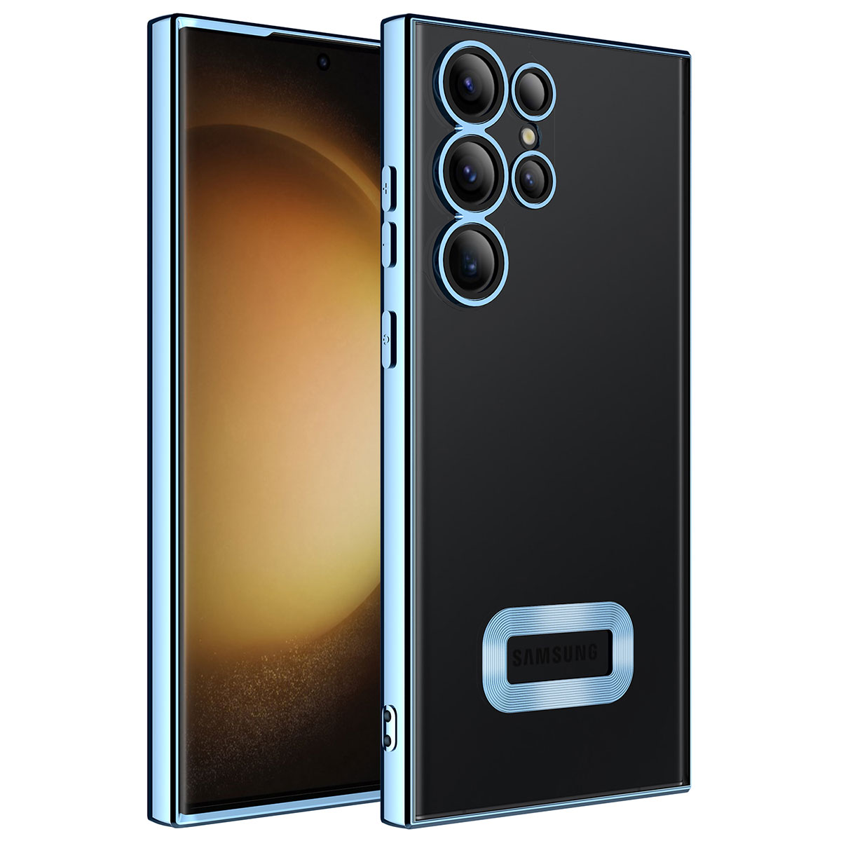 Galaxy S23 Ultra Kılıf Kamera Korumalı Logo Gösteren NXXA Omega Kapak-Sierra Mavi