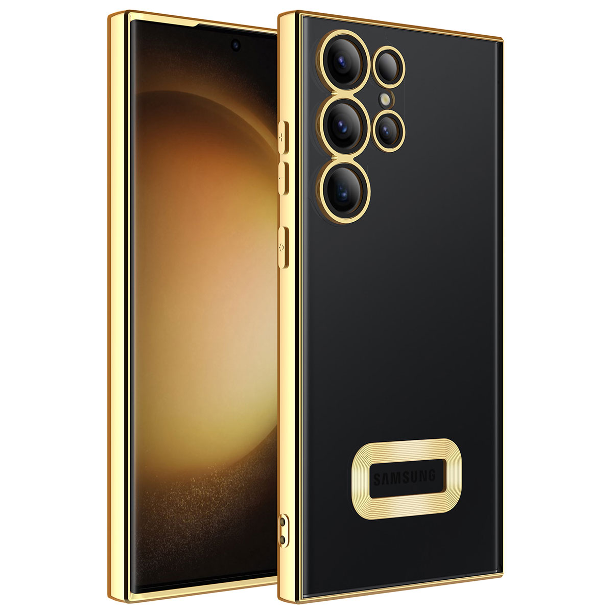 Galaxy S23 Ultra Kılıf Kamera Korumalı Logo Gösteren NXXA Omega Kapak-Gold