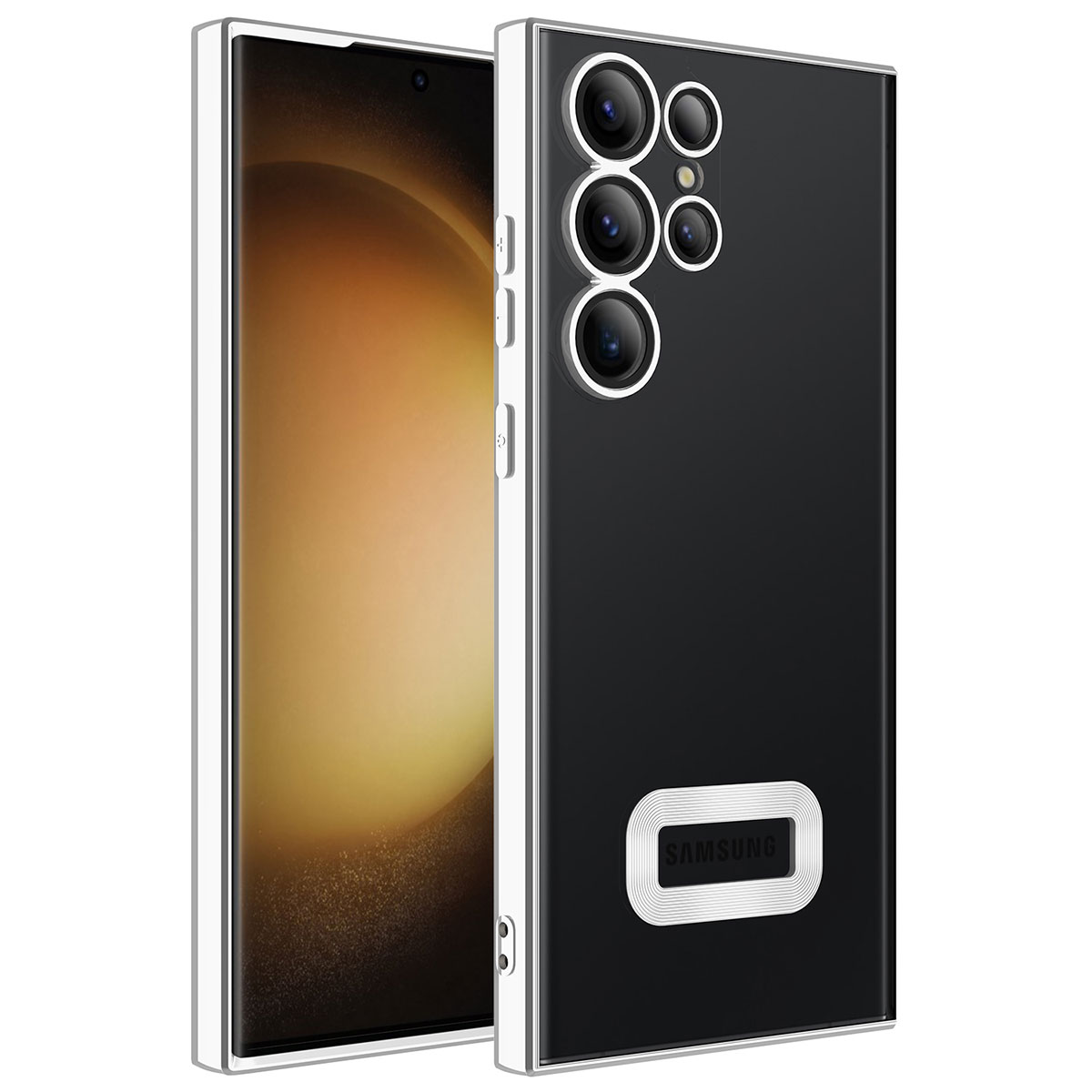 Galaxy S23 Ultra Kılıf Kamera Korumalı Logo Gösteren NXXA Omega Kapak-Gümüş