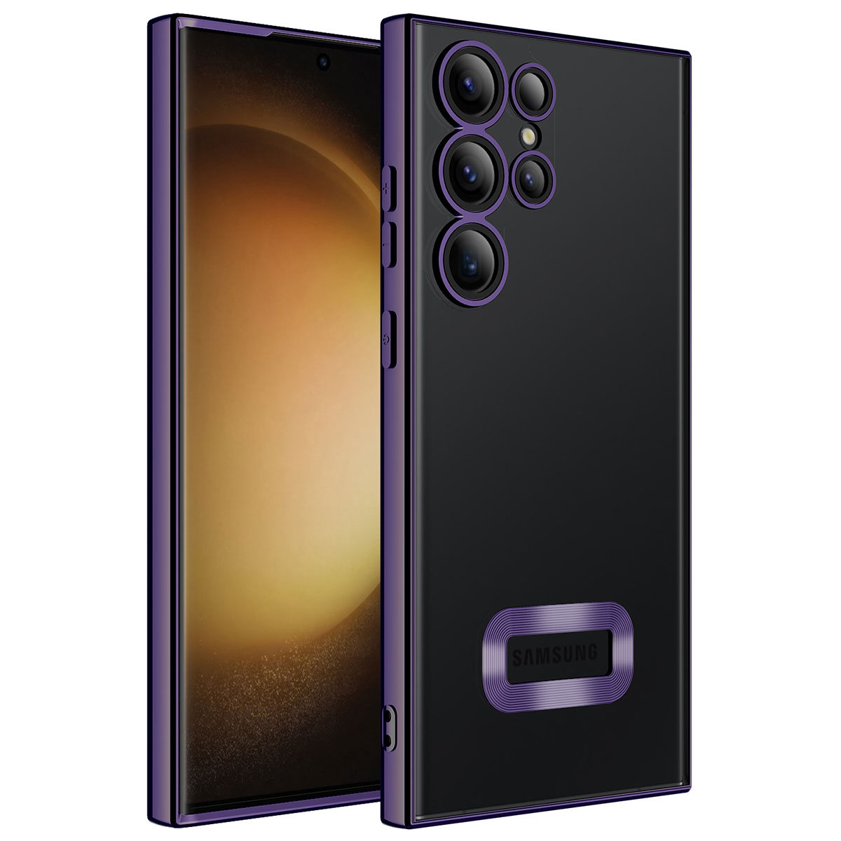 Galaxy S23 Ultra Kılıf Kamera Korumalı Logo Gösteren NXXA Omega Kapak-Derin Mor
