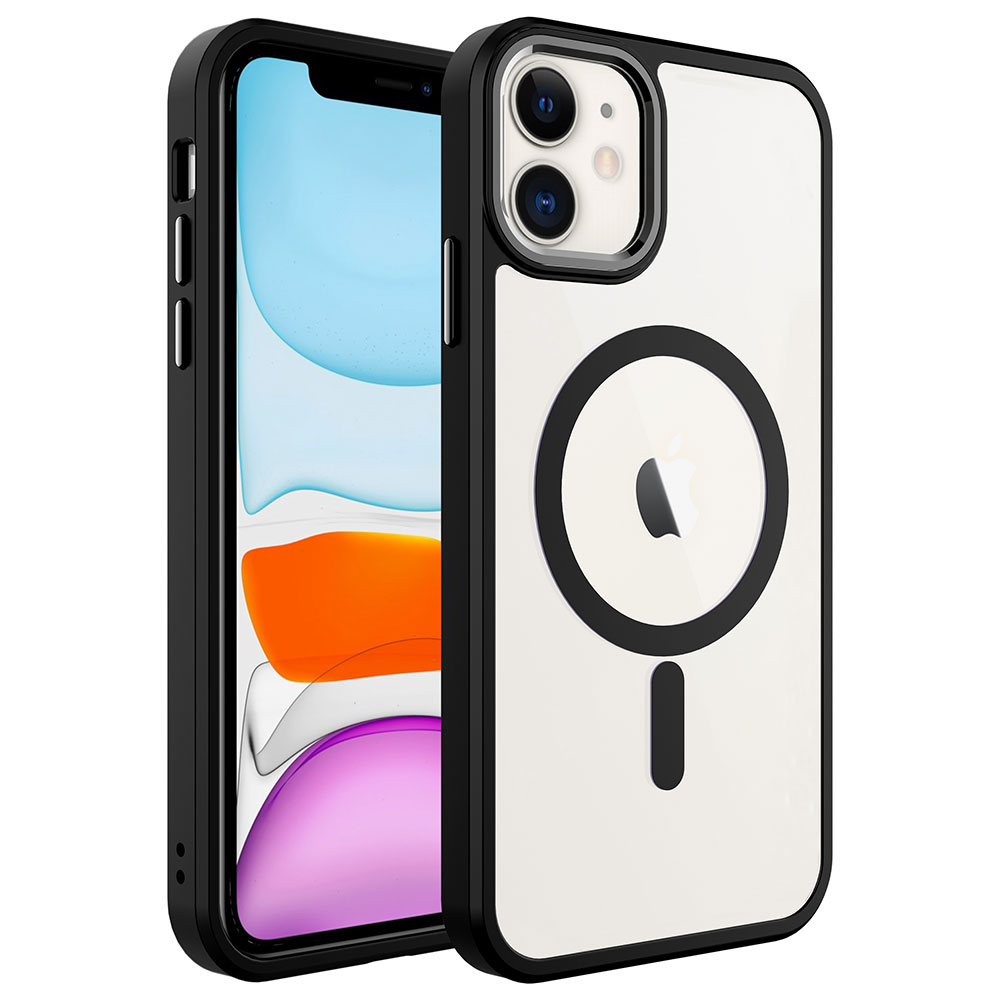 iPhone 11 Uyumlu Wireless Şarj Özellikli NXXA Krom Magsafe Silikon Kapak-Siyah