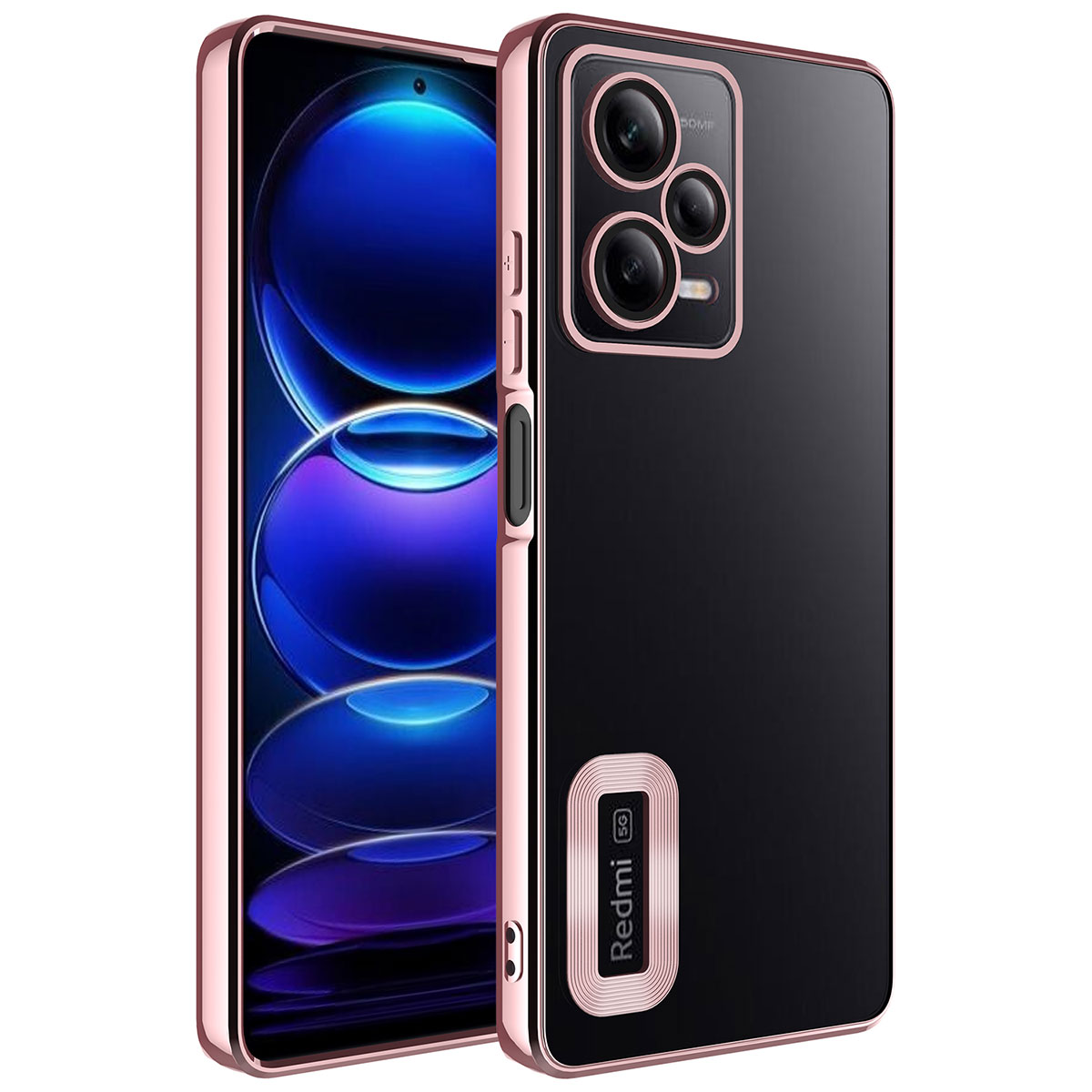 Xiaomi Redmi Note 12 Pro 5G Kılıf Kamera Korumalı Logo Gösteren NXXA Omega Kapak-Rose Gold