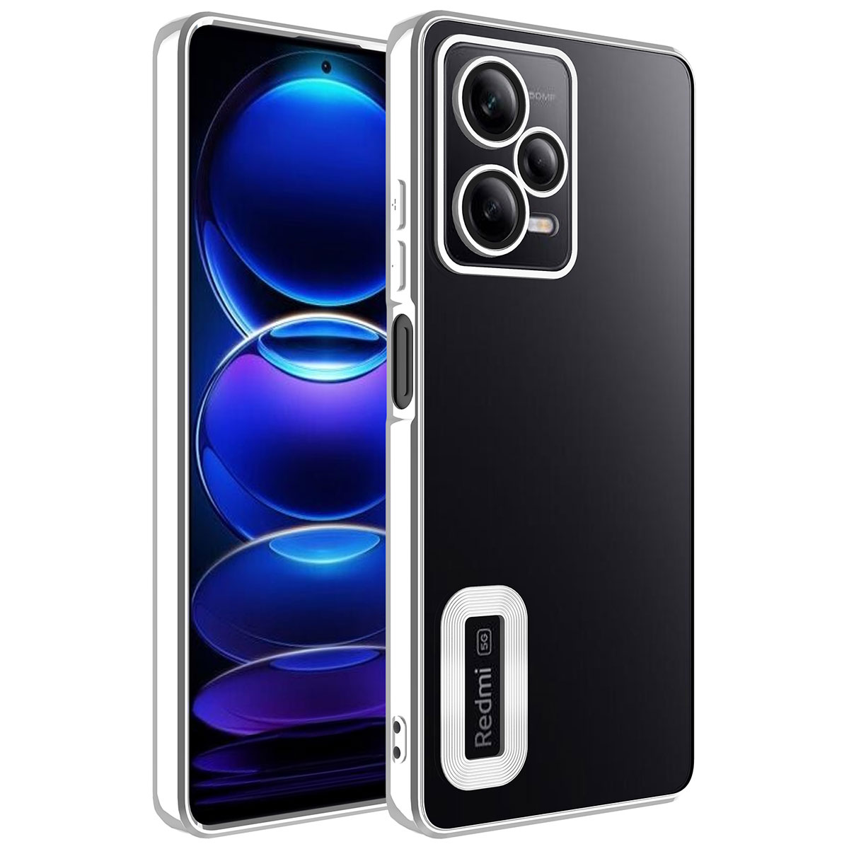 Xiaomi Redmi Note 12 Pro 5G Kılıf Kamera Korumalı Logo Gösteren NXXA Omega Kapak-Gümüş