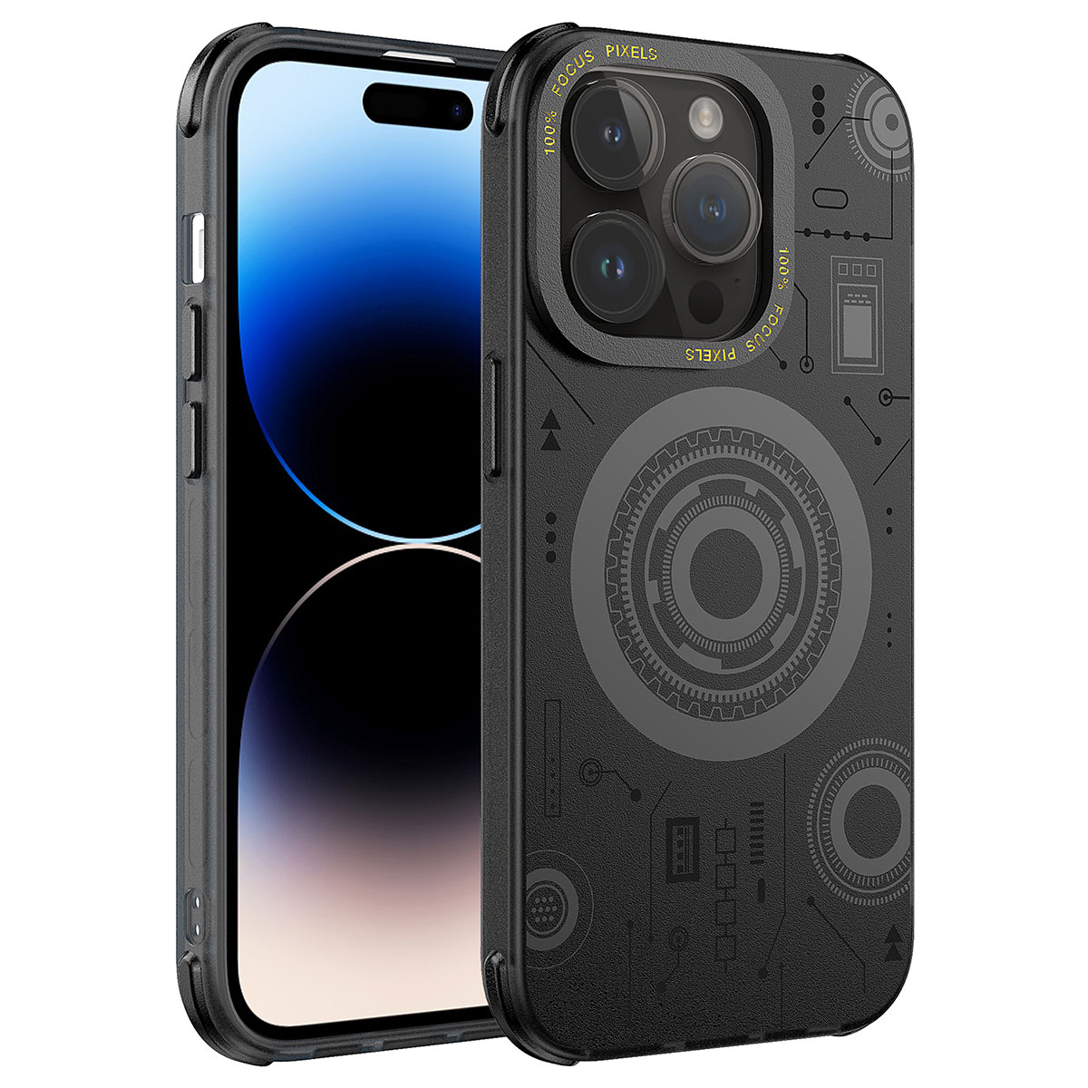 iPhone 14 Pro Max Uyumlu NXXA Wireless Şarj Özellikli Desenli Hot Kapak-Siyah