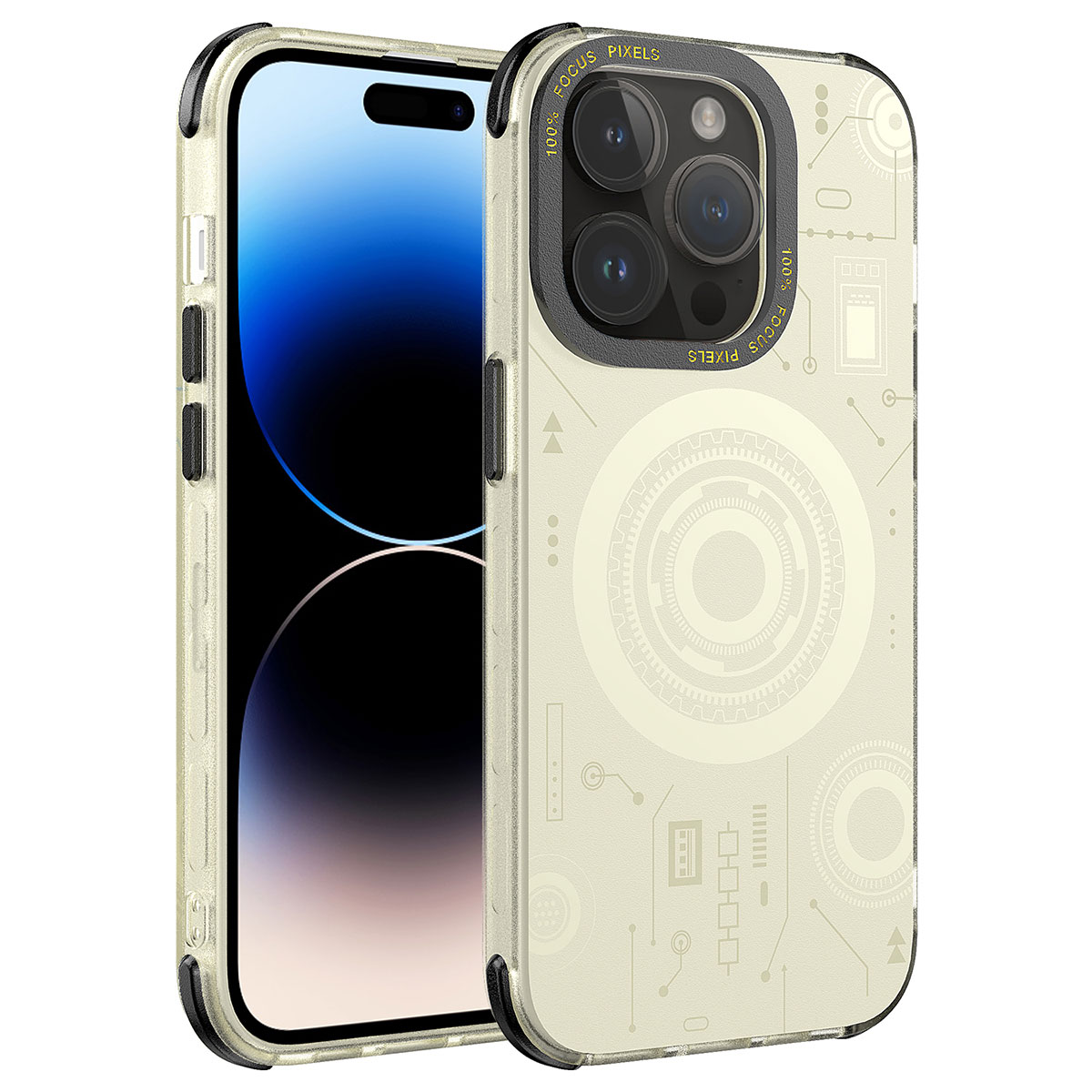 Apple iPhone 14 Pro Max Kılıf NXXA Wireless Şarj Özellikli Desenli Hot Kapak-Gold