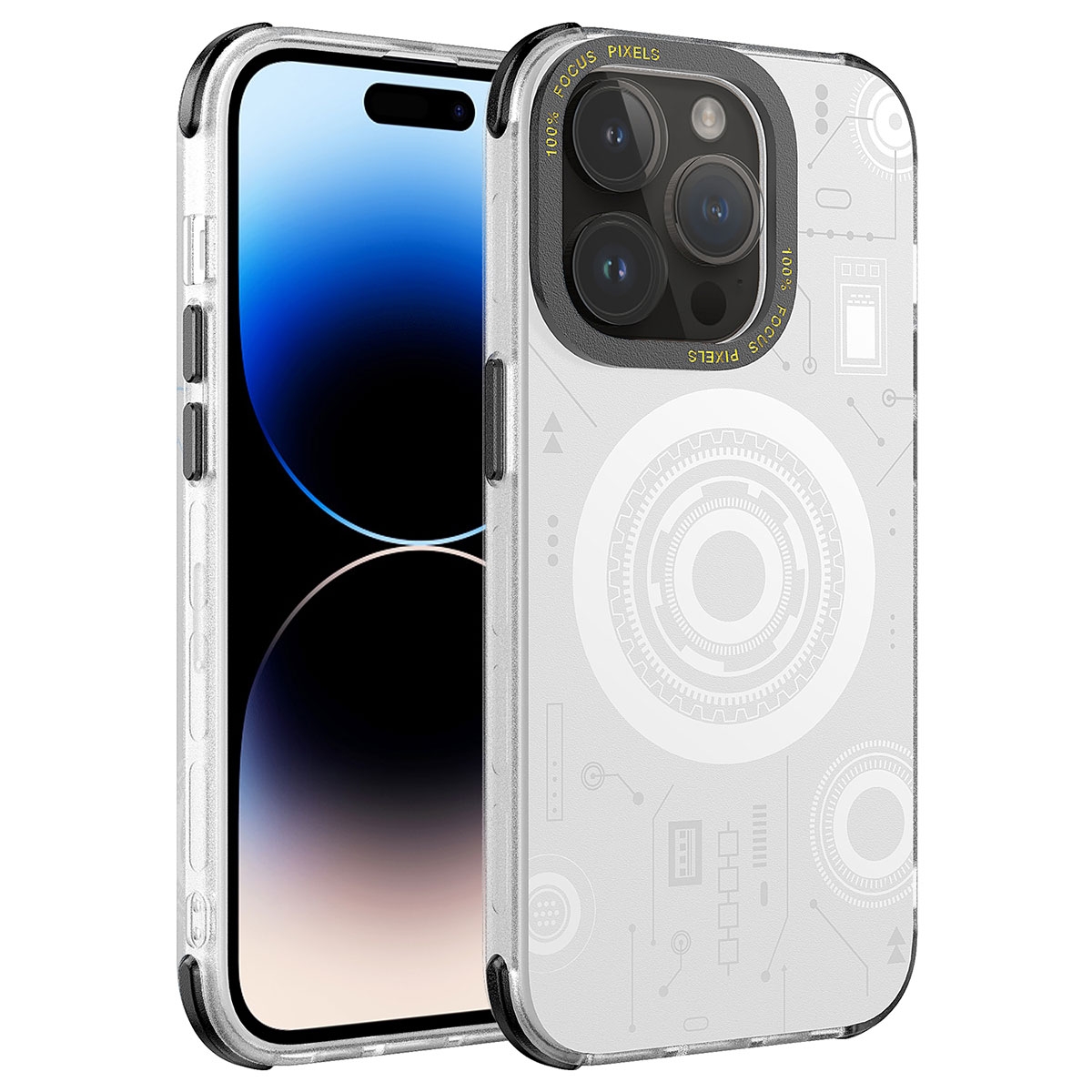 iPhone 14 Pro Uyumlu NXXA Wireless Şarj Özellikli Desenli Hot Kapak-Beyaz