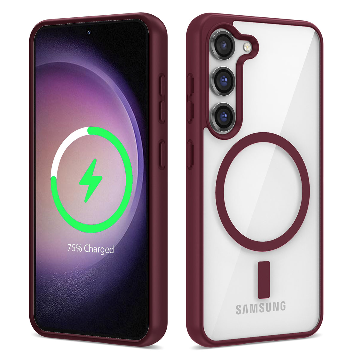 Galaxy S23 Kılıf Magsafe Wireless Şarj Özellikli Silikon NXXA Ege Kapak-Koyu Kırmızı