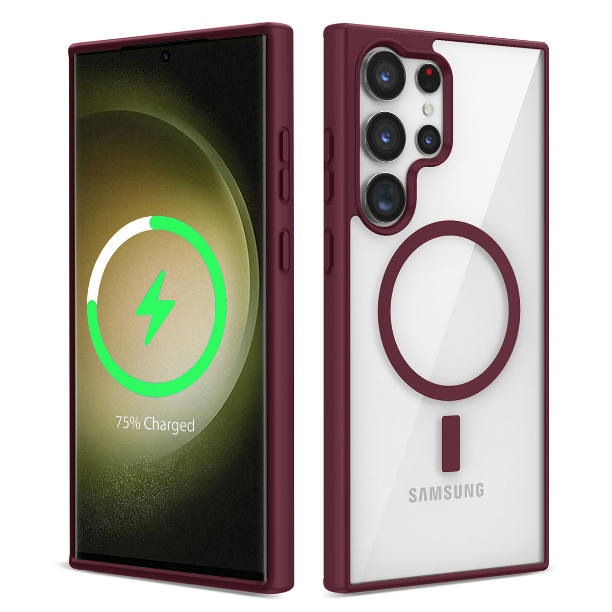 Galaxy S22 Ultra Kılıf Magsafe Wireless Şarj Özellikli Silikon NXXA Ege Kapak-Koyu Kırmızı