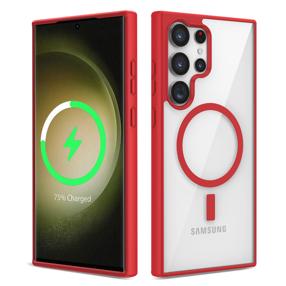 Galaxy S23 Ultra Kılıf Magsafe Wireless Şarj Özellikli Silikon NXXA Ege Kapak-Koyu Kırmızı