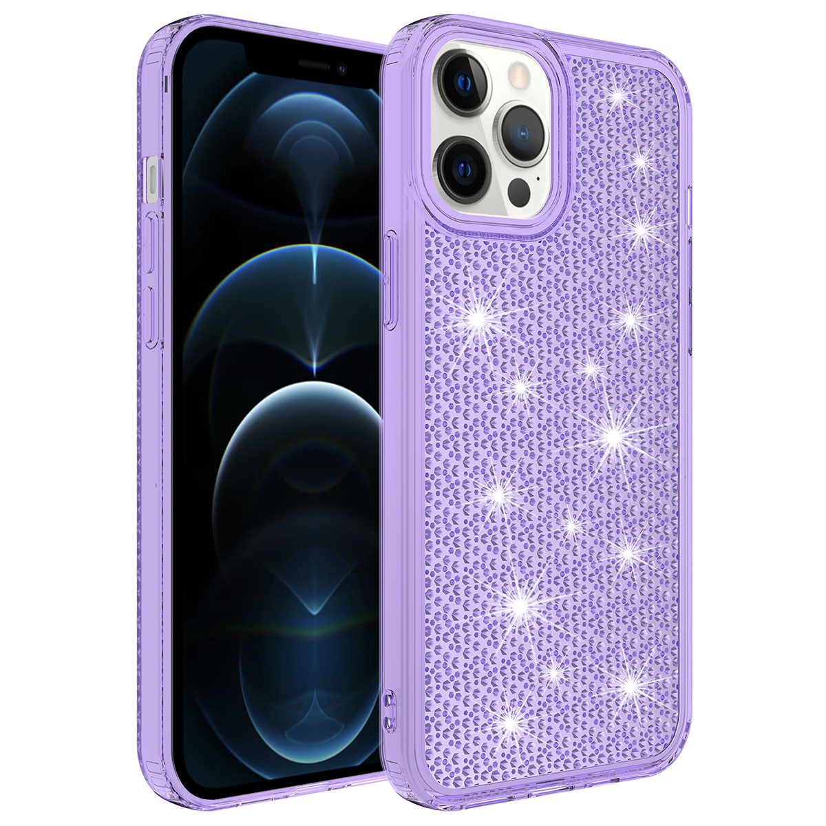 iPhone 12 Pro Max Uyumlu Airbagli Parlak Tasarımlı NXXA Snow Kapak-Mor