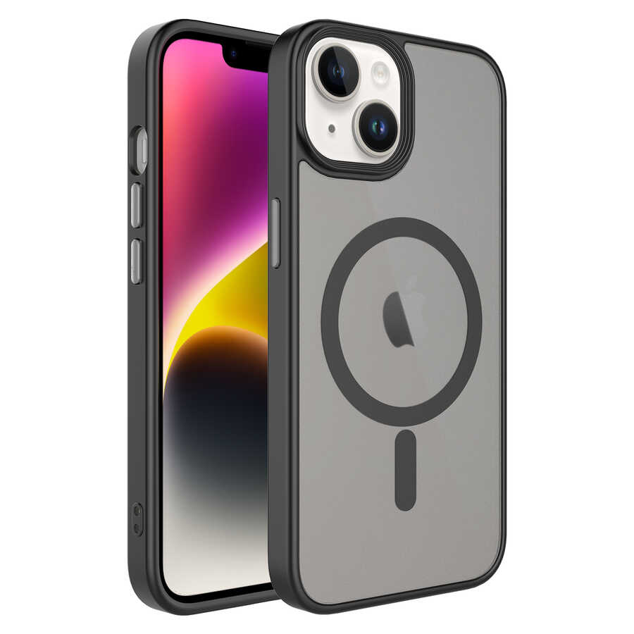 Apple iPhone 13 Kılıf Mat Arka Yüzey Wireless Şarj Özellikli NXXA Flet Magsafe Kapak-Siyah