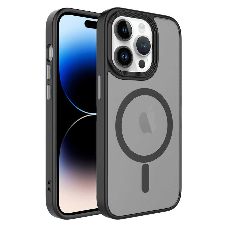 iPhone 12 Pro Uyumlu Mat Arka Yüzey Wireless Şarj Özellikli NXXA Flet Magsafe Kapak-Siyah