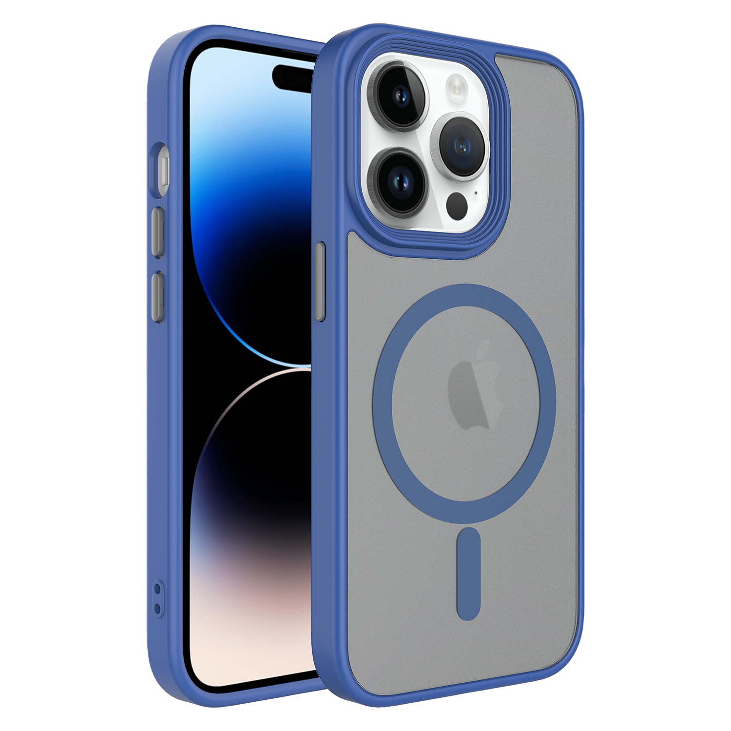 Apple iPhone 13 Pro Max Kılıf Mat Arka Yüzey Wireless Şarj Özellikli NXXA Flet Magsafe Kapak-Mavi