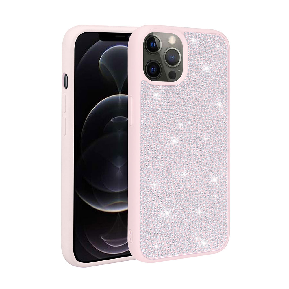 iPhone 13 Pro Uyumlu Parlak Taşlı Tasarım NXXA Ston Kapak-Pembe