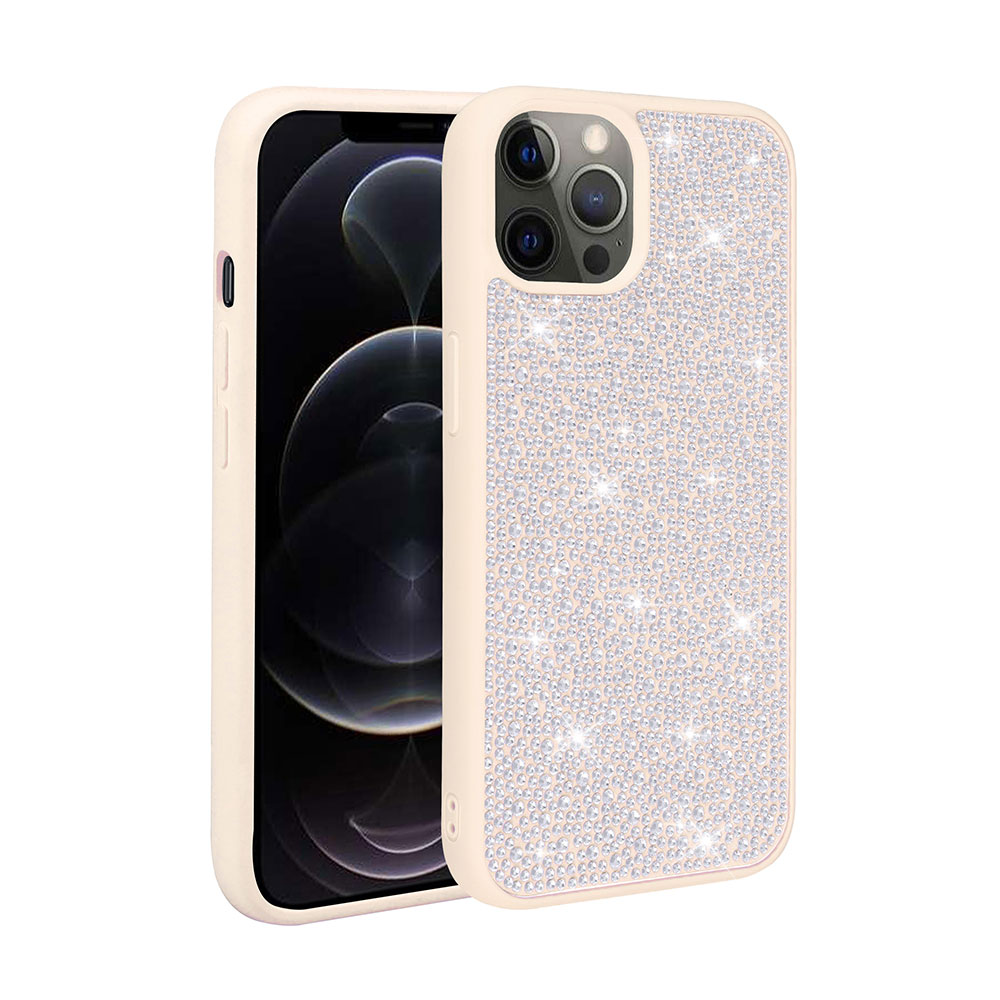 Apple iPhone 13 Pro Max Kılıf Parlak Taşlı Tasarım NXXA Ston Kapak-Beyaz