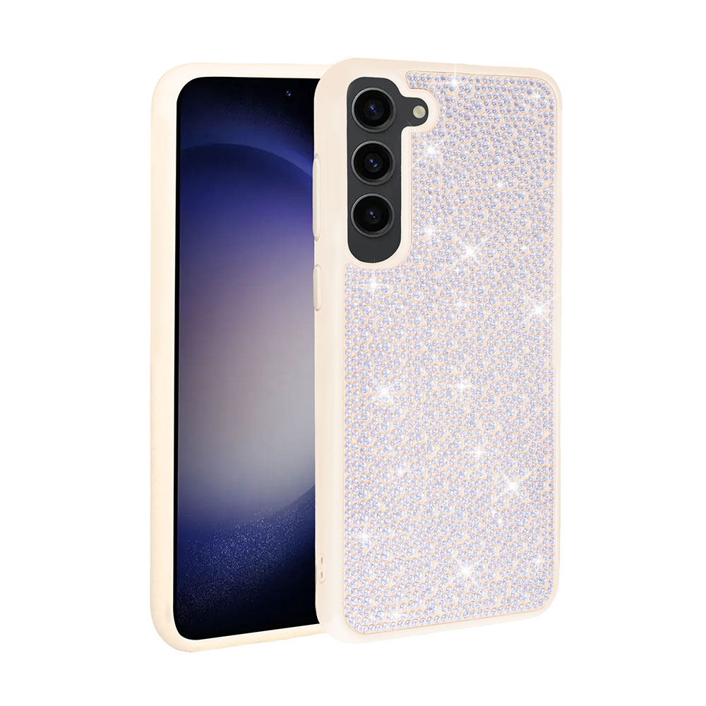 Galaxy S23 Kılıf Parlak Taşlı Tasarım NXXA Ston Kapak-Beyaz