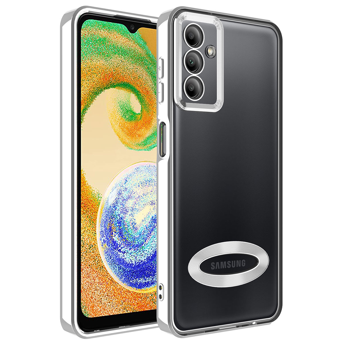 Galaxy A14 Kılıf Kamera Korumalı Logo Gösteren NXXA Omega Kapak-Gümüş