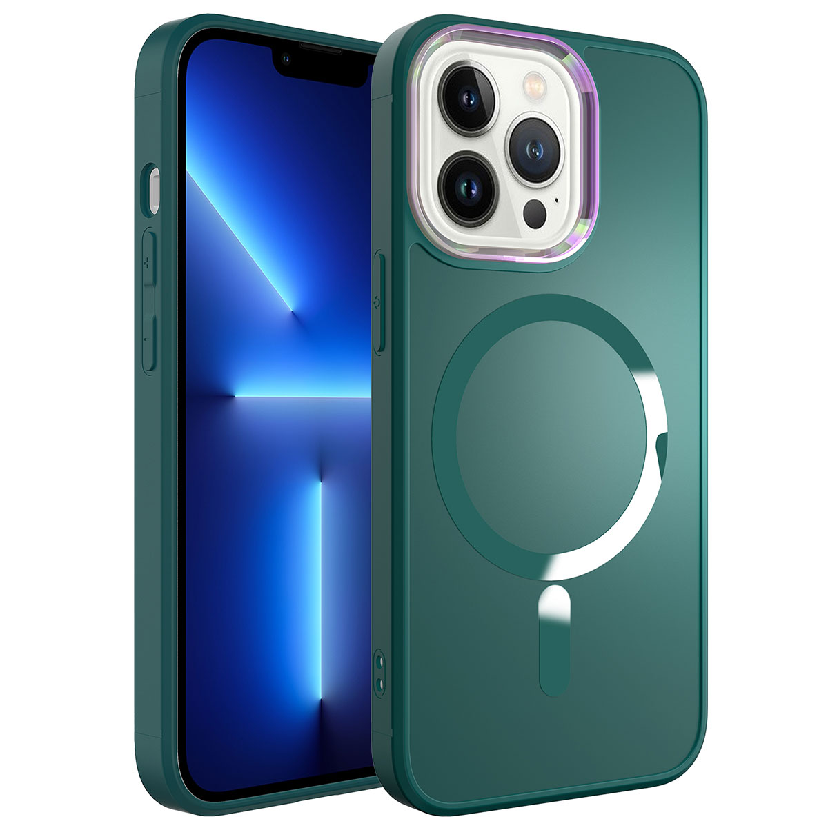 Apple iPhone 13 Pro Max Kılıf Magsafe Wireless Şarj Özellikli NXXA Stil Kapak-Koyu Yeşil