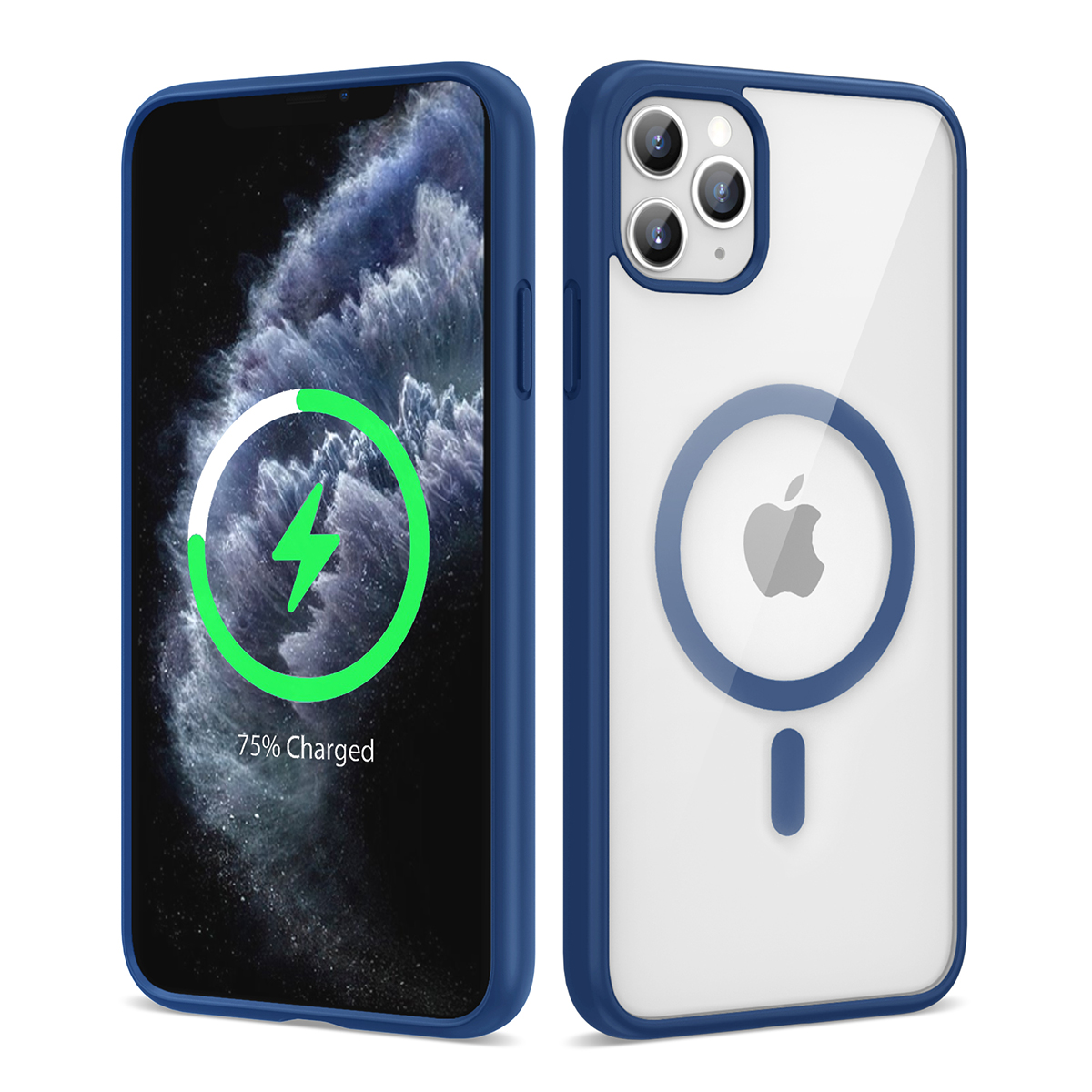 iPhone 11 Pro Max Uyumlu Magsafe Wireless Şarj Özellikli Silikon NXXA Ege Kapak-Mavi